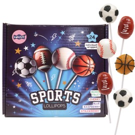 Sweetzo Sports Candy Lollipops, Basketball, Football, Baseball and Soccer Suckers, Individually Wrapped Party Favors (24 Count)
