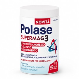 Polase SuperMag3, Integratore a 3 Fonti di Magnesio ad Elevato Assorbimento con Vitamina B6, Riduce Stanchezza e Affaticamento, Senza Zuccheri e Senza Glutine – 1x120g