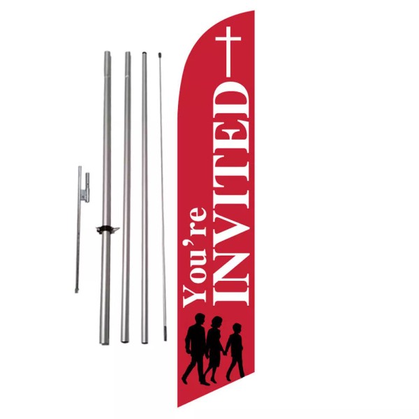 FeatherFlagNation You're Invited Church Feather Banner Swooper Flag Kit +spike