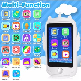Unbranded Kids Smart Phone Touchscreen Learning Toy with Games Camera for 3-10 Boys Girls - White