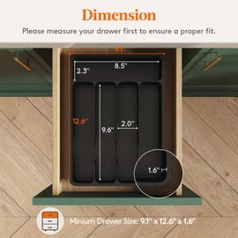 Lifewit Lifewit Silverware Drawer Organizer Tray, Plastic Cutlery Storage for Kitchen Drawer, Flatware and Utensil Holder Divider for Spoons Forks Knives Tableware, 5 Compartment, Black