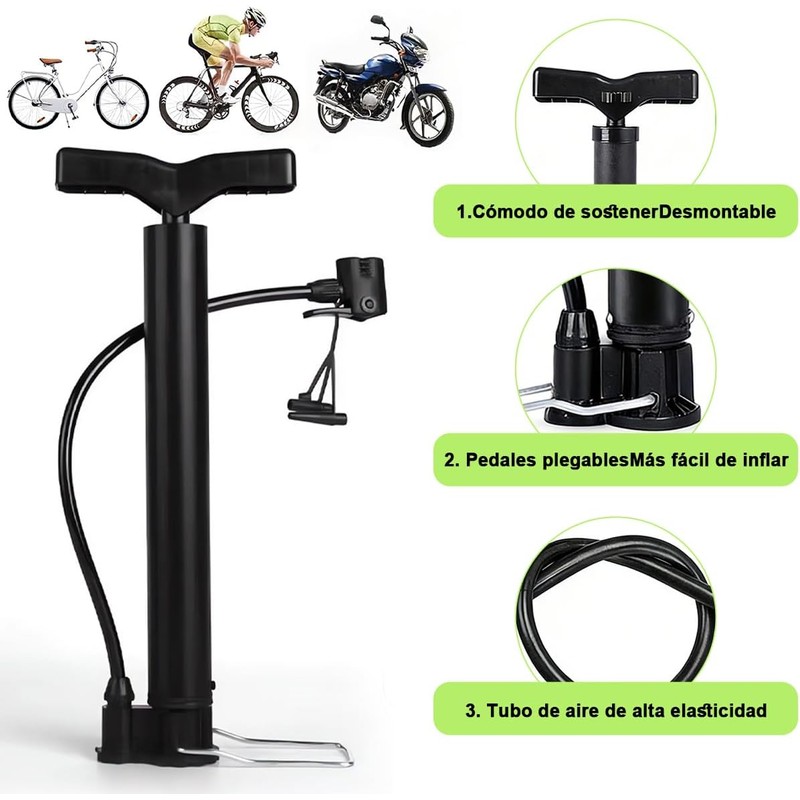 Bomba de Aire Bicicleta 3 en 1 Foot Pump, 130PSI