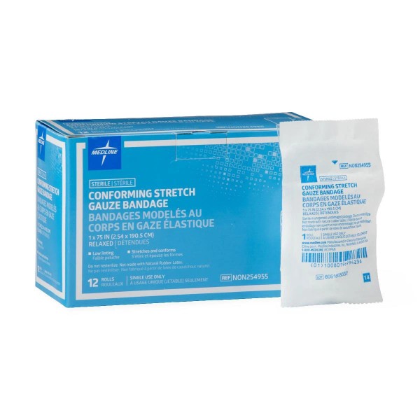 Medline Sterile Conforming Stretch Gauze Bandages 1" x 75", Case