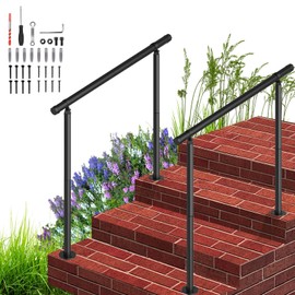 Fogein 2Pack 3 Step Hand Rails for Outdoor Steps, Black Powder Coated Metal Stair Handrail Kit with Anti-Slip, Rust-Resistant Coating and Complete Installation Support