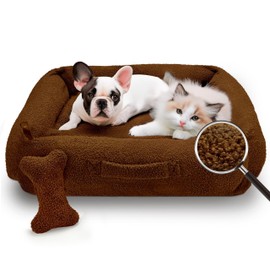 Sytopia Calming Dog & Large Cat Bed, Anti-Anxiety Donut Cuddler, Waterproof Cozy Soft Round Bed, 32'' Fluffy Teddy Bear Fleece Washable, Small Medium Dogs & Large Cats 25 lbs, Brown