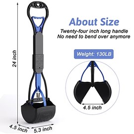 PPOGOO Non-Breakable Pooper Scooper for Dogs and Cats with Long Handle High Strength Material and Durable Spring for Easy Grass and Gravel Pick Up