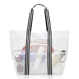 Extra Large Clear Tote Beach Bag Waterproof Sandproof Mesh Travel Bag for Women Cruise Vacation Pool Stadium Essentials (White)