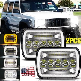 Unbranded Pair 5x7" 7x6 LED Headlights For Jeep 84-2001 Cherokee XJ /For 86-1995 Wrangler