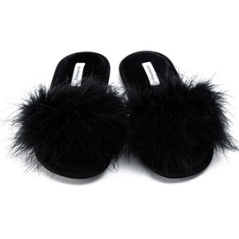 JOJOCOSY Extreme Plush Lady’s Sexy Slip-on Comfortable Slippers Women’s Fluffy Indoor Peep-Toe Scuff (Black, Large)
