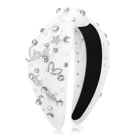 obeoby Headband for Women, Bride Knotted Headband Wide Hairband with Rhinestone Crystal for Wedding Party Engagement Gifts