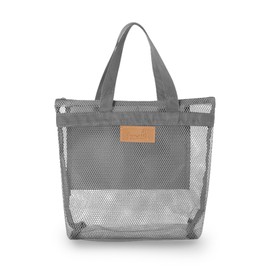 AfitLulu Portable Quickdry Mesh Shower Bag, Lightweight Bathing Bag with Zip and 2 Compartments for Swimming, Gym, Travel, Beach (Grey)