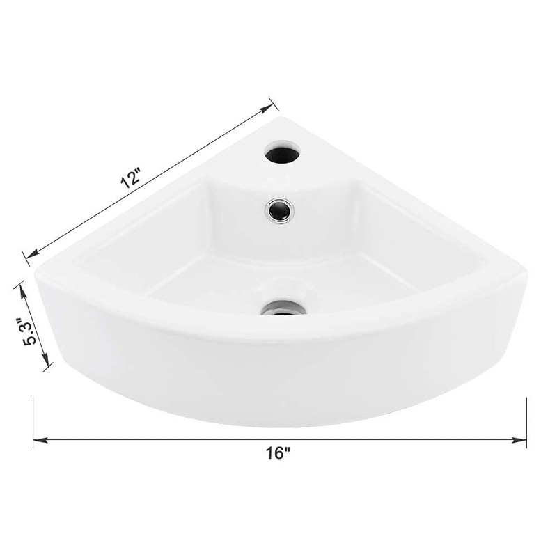 VASOYO Small Corner Bathroom Sink Wall Mount White Triangle Porcelain