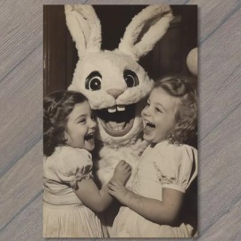 PaperMadDogScar POSTCARD Scary Retro Easter Bunny Children Weird Uncanny Costume Odd Disturbing