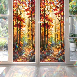 Autumn Forest Stained Glass Window Film, Autumn Forest Stained Glass Window Film for Door Heat Anti UV