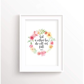 God Is Within Her She Will Not Fall, Christian Wall Art Decor, Little Girl Prints Girls A4 UNFRAMED, Crafty Cow Design
