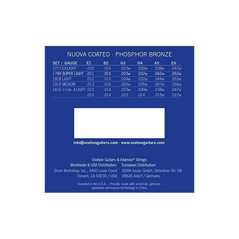 Adamas Nuova Phosphorus .011 Acoustic Guitar Strings Bronze Coated Set