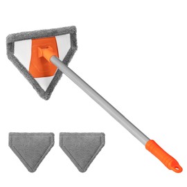 Windshield Interior Cleaner Tool - Auto Glass Wash Brush with 2 Washable and Reusable Microfiber Pads,Car Accessories Interior Triangular Mop Cleaning Kit for Trucks, SUVs, RVs & Home Windows