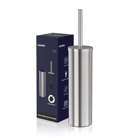 DOWRY Stainless Steel Freestanding Toilet Bowl Brush and Holder with Long Handle for Bathroom Storage Organization,Sturdy Deep Cleaning Toilet Bowl Cleaner,Nickel Round