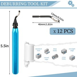 PEASUG Deburring Tool with 12 High Speed Steel Blades, Deburring Tool 3D Printing, Deburring Tool for Metal, Resin, Copper, Plastic, PVC Pipes, 3D Printed Edges (1 Blue Handle)