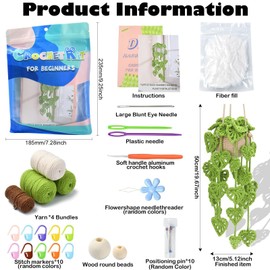 DanLingJewelry Green Colour Hanging Potted Plants Crochet Starter Kit with Step-by-Step Instructions Tutorials Decoration Plant Crochet Kit for DIY Knitting Supplies