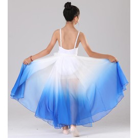 ORIDOOR 720 Degrees Tencel Wrap Dress Gradual Color Tencel Ballet Modern Dance Girl Performing Classic Photography Practice Skirt Royal Blue White 6-9 Years