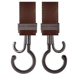 e.x.p.japon bgh11bk PP Buggy Hook, BK-synthetic Leather, Brown, 360 Degree Rotation, Double Hook, Stroller Luggage Hook, Load Capacity: Approx. 132.3 lbs (60 kg), Stroller Hooks, 2 Pieces