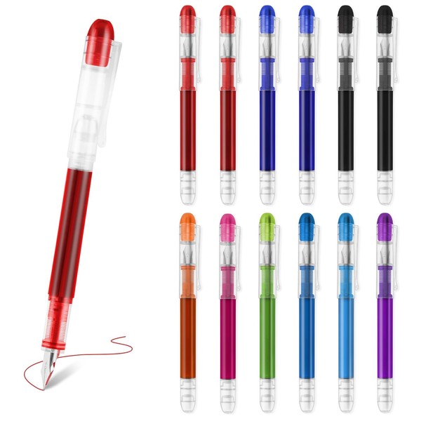 Mulaibdin Pack of 12 Disposable Fountain Pens, 9 Colours, Fountain