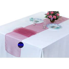 MDS 25 Pack Organza Table Runner 12 x 108 inch Long Premium Table Runners for Wedding Party, Events Decoration, Banquets Decorations, Bright and Smooth Silk Fabric Party Table Runner- Dusty Pink
