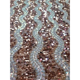 Divastyletextiles Gold Iridescent Clear Sequin on Beige Stretch Velvet Fabric By The Yard For Dres