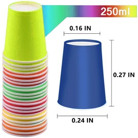 PIQIUQIU 6 Colours Random Pack of 60 Paper Cups, 250 ml, Multicoloured Party Cups, Biodegradable Disposable Cups for Wedding, Kids DIY, Party Supplies, Coffee, Tea, Hot and Cold Drinks