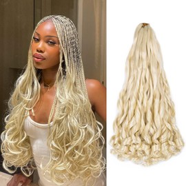 Blonde French Curl Braiding Hair 22 Inch 75g/Pack Crochet Hair for Black Women 8 Packs Loose Wavy Pre Stretched Braiding Hair Synthetic Hair Extensions (22 Inch,8 Packs,613#)