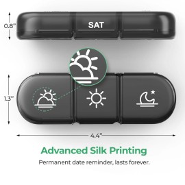 Weekly Pill Organizer 3 Times a Day, Portable Travel Pill Box 7 Day (Black)