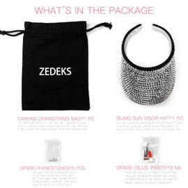 ZEDEKS Bling Victoria Sun Visor Hat!Sparkle Party Rhinestone UPF 50+ Women Beach Hat!Outdoor Sports Fashion Golf Hat,Black