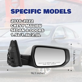 Passenger Side View Mirror Compatible With Chevy Malibu 2016-2021 3 Pins Manual Folding Non Heated Without Signal Light White