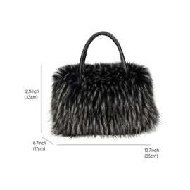 NEWBELLA Faux Fur Tote Bag for Women - Convertible Fluffy Handbags Satchel, Zipper Closure & Work-Friendly Size, white-black