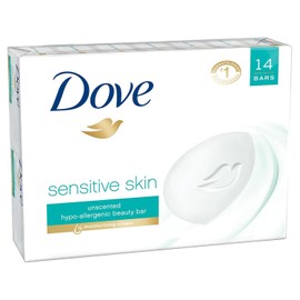 Dove Beauty Bar Soap Sensitive, 24 Bars for Sensitive Skin, Fragrance Free and Hypoallergenic 3.75 oz