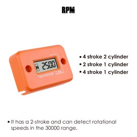 Taikemeti Tachometer, Hour Counter, Shows Real-time Speed and Total Accumulated Time, 2-Stroke & Waterproof Design for Motorcycles ATV Snowmobile Generators (Orange-2)