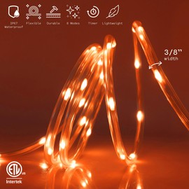 WYZworks 10ft Orange LED Rope Light - 8 Modes, Waterproof Outdoor Accent Lighting with Remote, Flexible Clear Tube, ETL Certified, Garden, Patio, Backyard, Holiday Christmas, Palm Tree, Ambient Decor