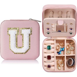 FMADE Valentines Gifts for Women Jewelry Box Travel Jewelry Case Earrings Necklace Ring Holder Jewelry Organizer with Mirror PU Leather Travel Essentials for Teen Girls Mom Birthday Gift (U)