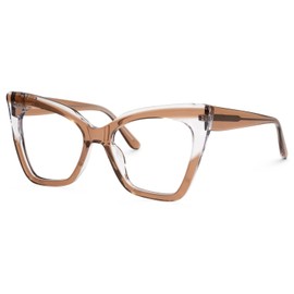 Zeelool Women's Stylish Acetate Oversized Cat Eye Glasses Frame with Non-prescription Clear Lens Searcy ZJGA605285-03 Brown