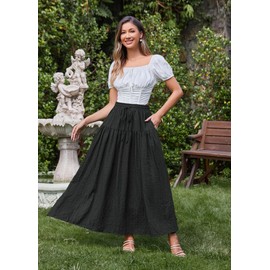 SCARLET DARKNESS Women Medieval Costume Boho Beach Maxi Skirt Summer Pirate Peasant Black Long Skirts with Pockets S