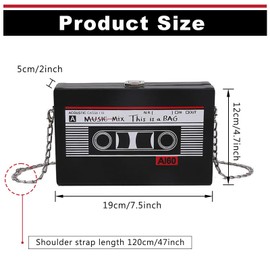YushengTai 90s Slanted Shoulder Bag Radio Back to The 80s Outfit Women's Chain Bag Handbag 90s Accessories 90s Party, black