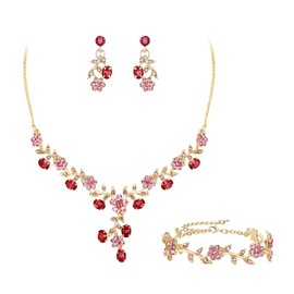 EVER FAITH Wedding Party Jewellery Set for Bridal Crystal Cluster Flower Costume Necklace Earrings Bracelet Set, Crystal