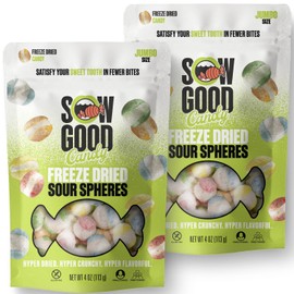 Sow Good Freeze Dried Sour Candy - Sour Spheres 2 Pack. Perfect for Snacking, Parties & a Sour Candy Challenge. 'Sour Face' Awaits.