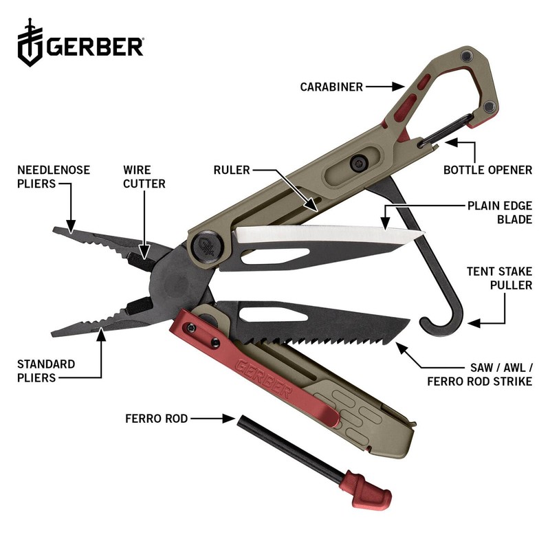 Gerber Stakeout Spark 1070226 Multi-Tool with 10 Functions, Camping Tool