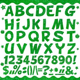 269Pcs Glitter Bulletin Board Letters Apples Stars Cutouts Set, Include 78.7 Ft 60 Bulletin Board Trims Alphabet Letters Numbers Punctuation for School Classroom Poster Board Wall Decor(Green)