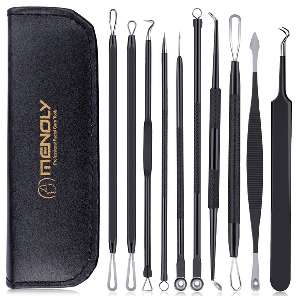 Pimple Popper Tool Kit 10 Pcs, MENOLY Newest Blackhead Remover