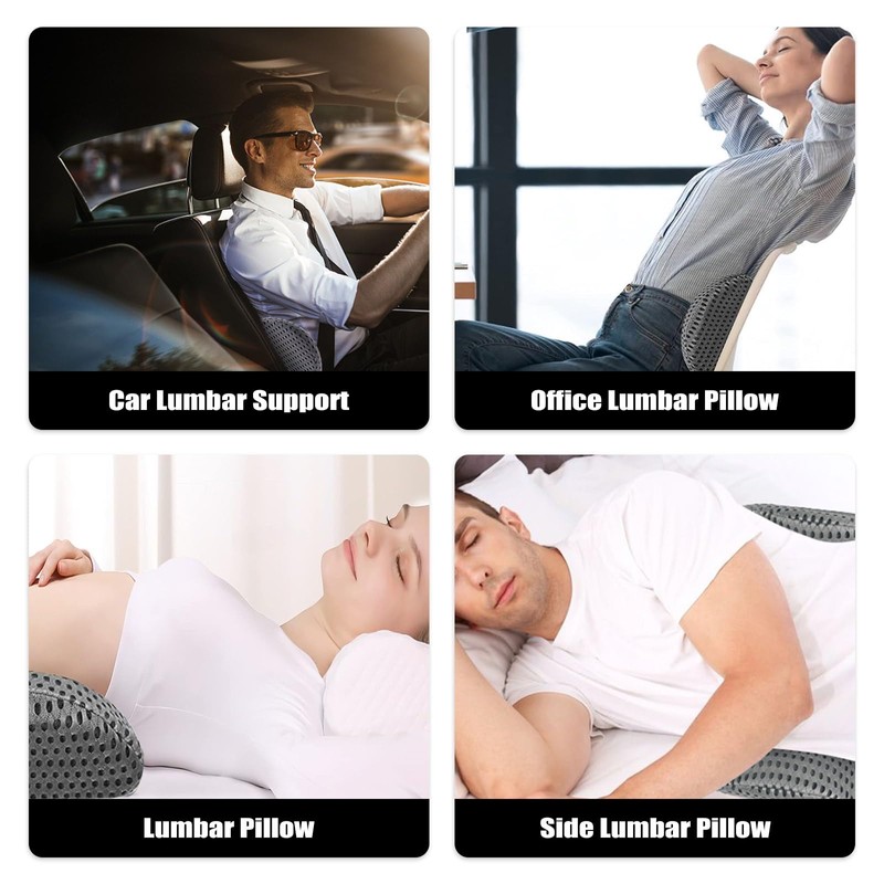 Lumbar Cushion, Back Cushion with Removable Elastic Band, Non-Slip Lumbar