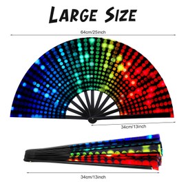 Grevosea Folding Hand Rave Fan for Women/Men, Large Bamboo and Nylon Cloth Handheld Fans, Chinease/Japanese Handheld Fans for Cooling Dance Decoration & Festival Events (Neon Light)