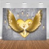7x5ft Gold Angel Wings Backdrop Banner Heaven Sent Baby Shower
